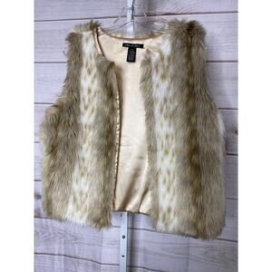 Olivia & Grace Women's Size Medium Beige/Gray Faux Fur Acrylic Vest Jacket